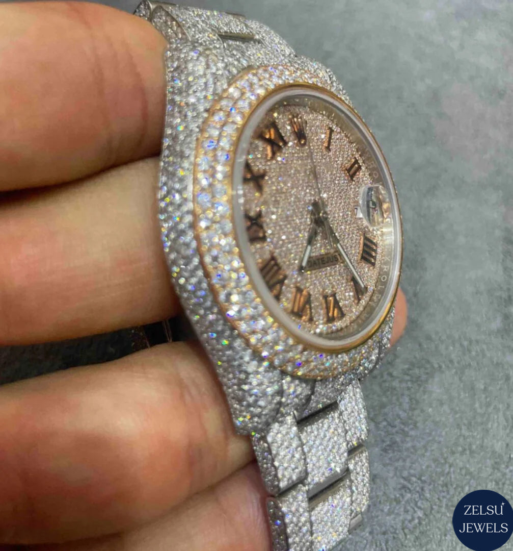Rolex diamond watch with moissanite diamonds, offering both elegance and luxury in every detail.