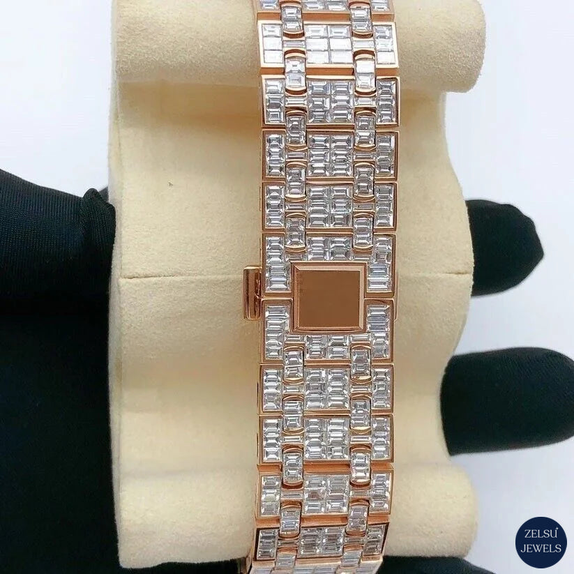 Luxury emerald diamond watch with rose gold stainless steel, ideal for those who appreciate fine craftsmanship and luxury.