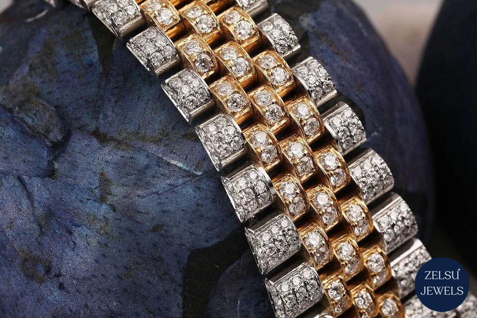 Two-tone gold watch with VVS diamonds, perfect for those seeking a high-end timepiece with precision and brilliance.