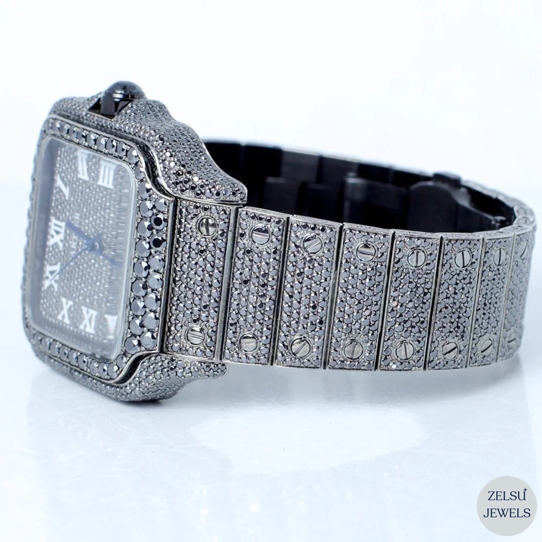 Elegant black diamond bust-down watch with royal design and stunning diamonds, ideal for fashion-forward individuals.