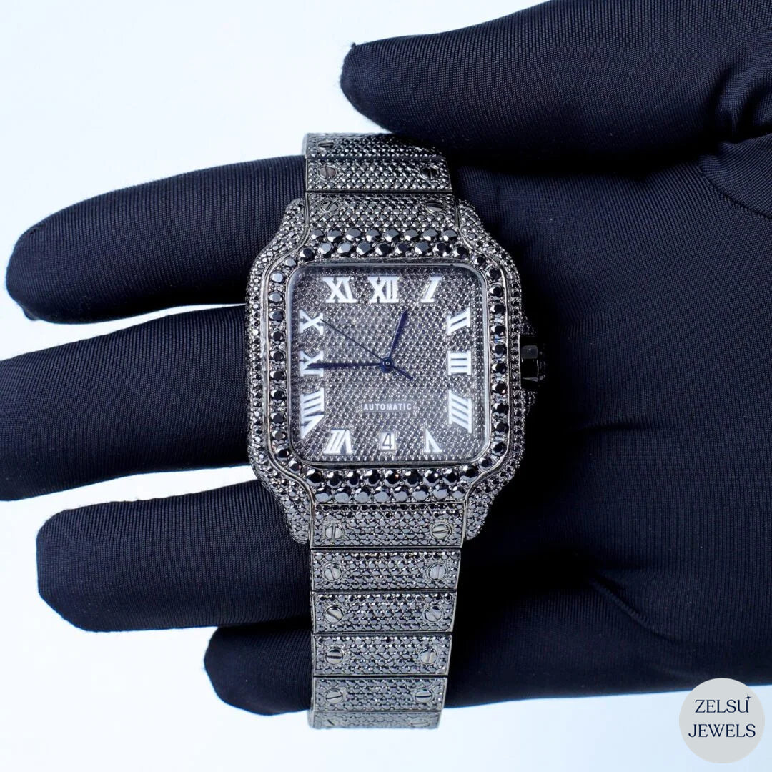 Timeless royal-style black diamond bust-down watch with sparkling diamonds, perfect for a luxurious and sophisticated look.