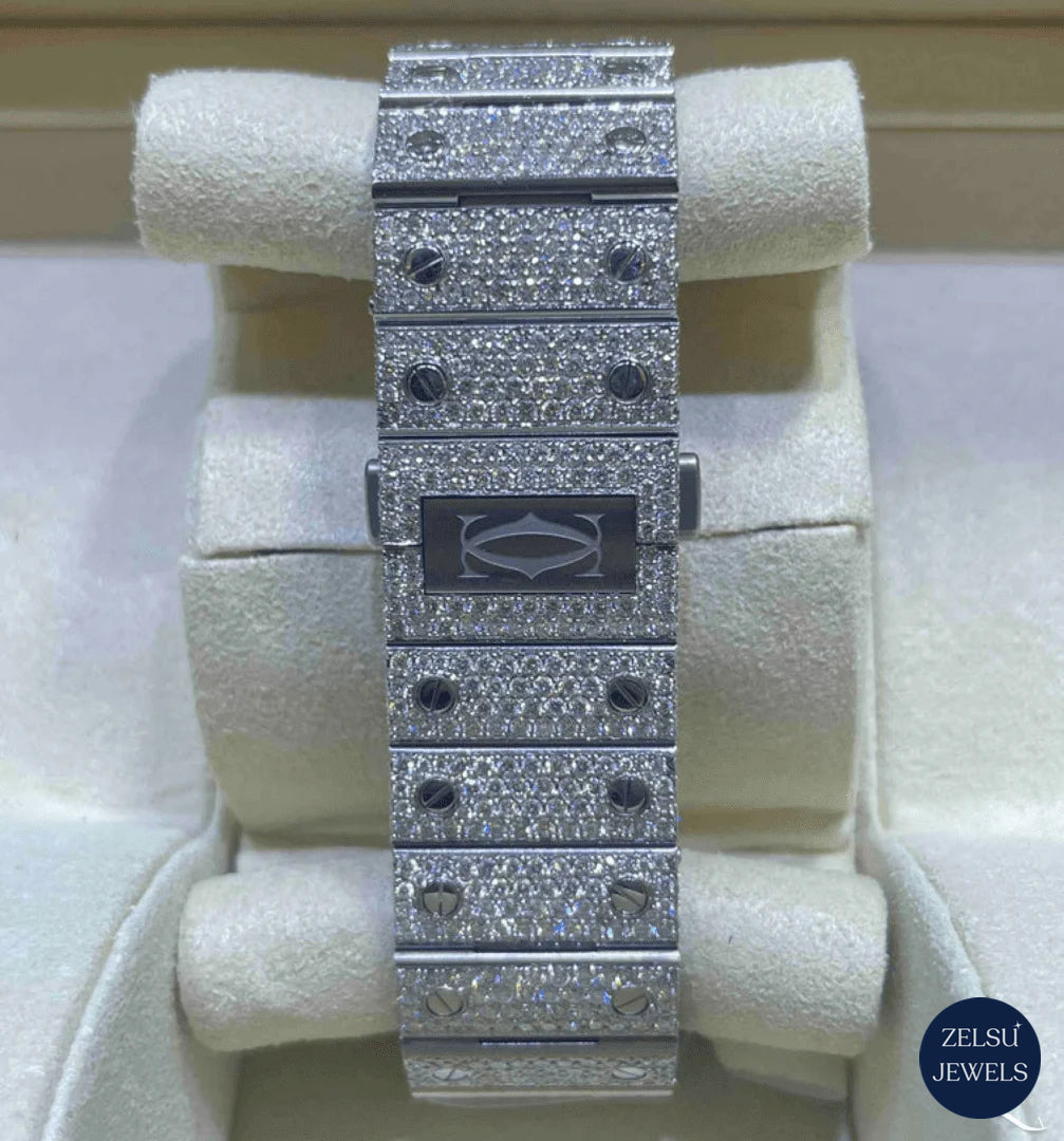 Luxury silver bust-down diamond watch, offering both sophistication and brilliance in a high-end design.