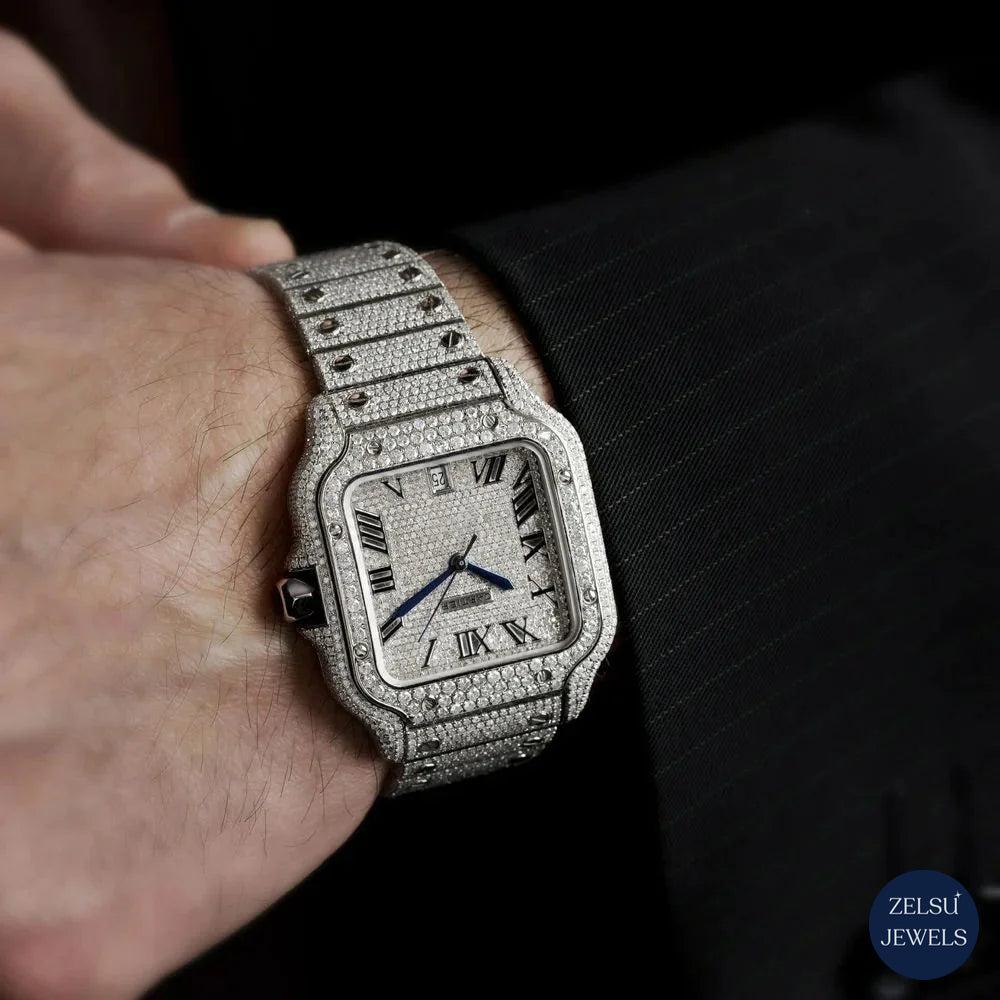 Radiant silver bust-down diamond watch, offering a unique blend of luxury and timeless style.