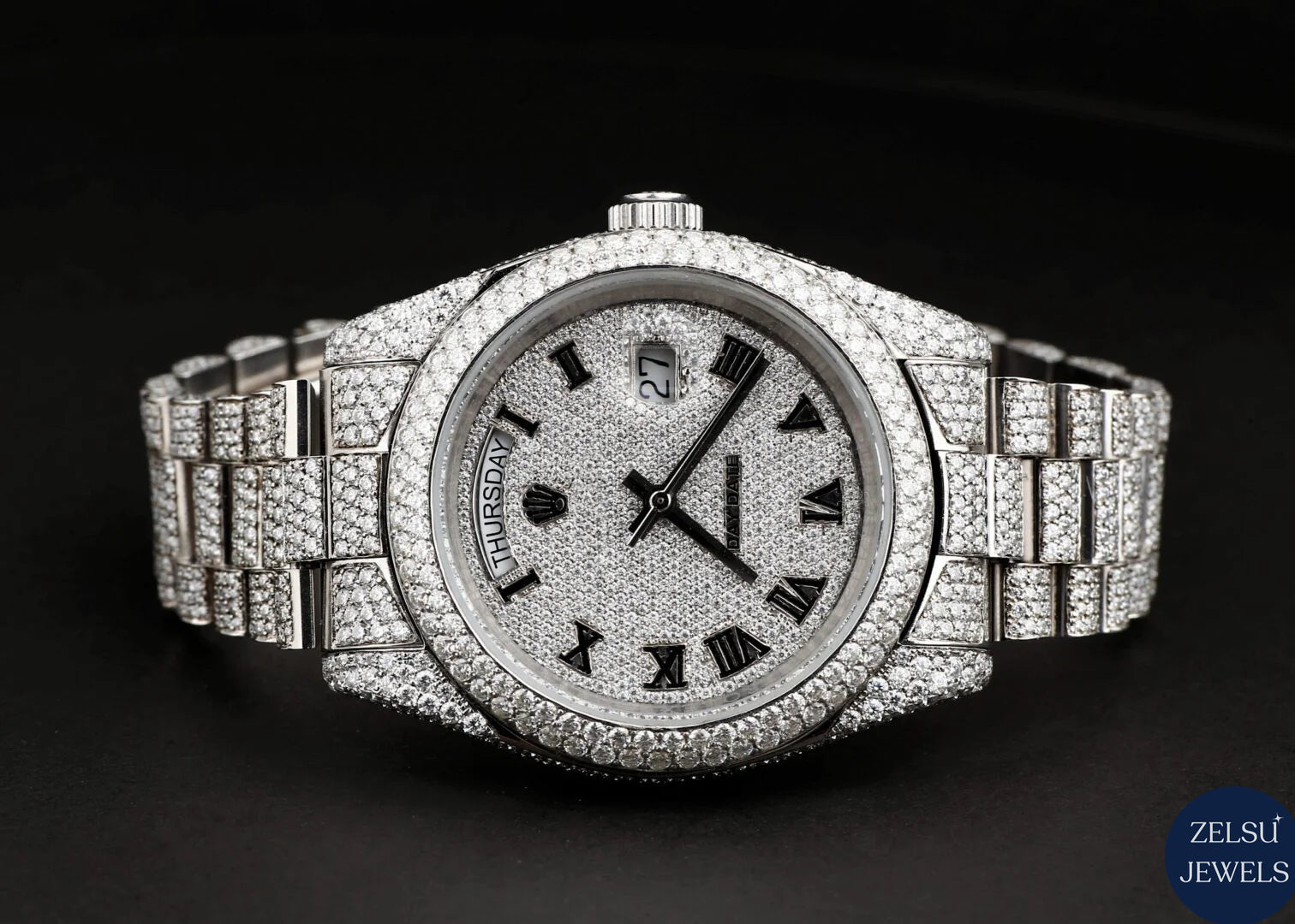Elegant Rolex silver bust-down diamond watch, ideal for collectors who appreciate both elegance and brilliance.