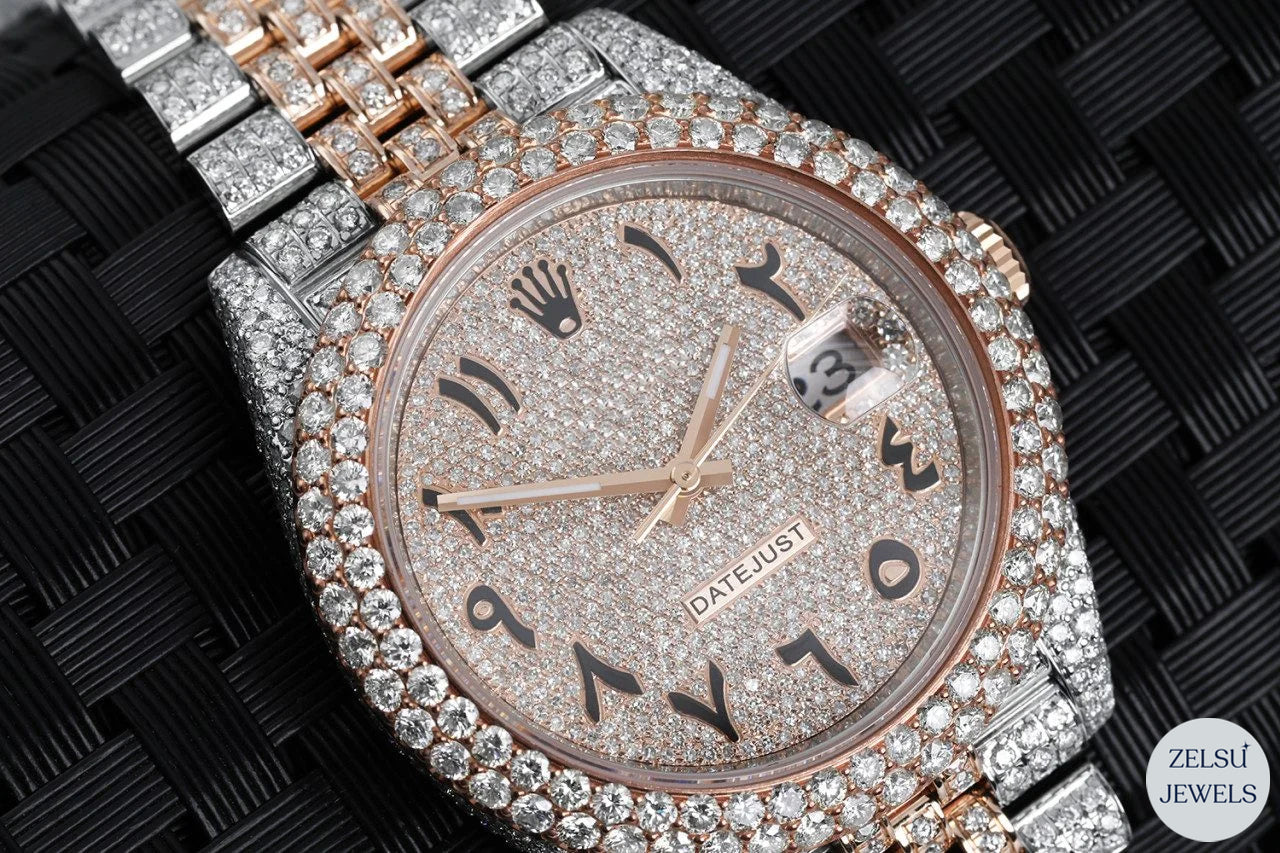 Exquisite two-tone Rolex watch with sparkling diamonds, ideal for those seeking luxury and precision in every detail.