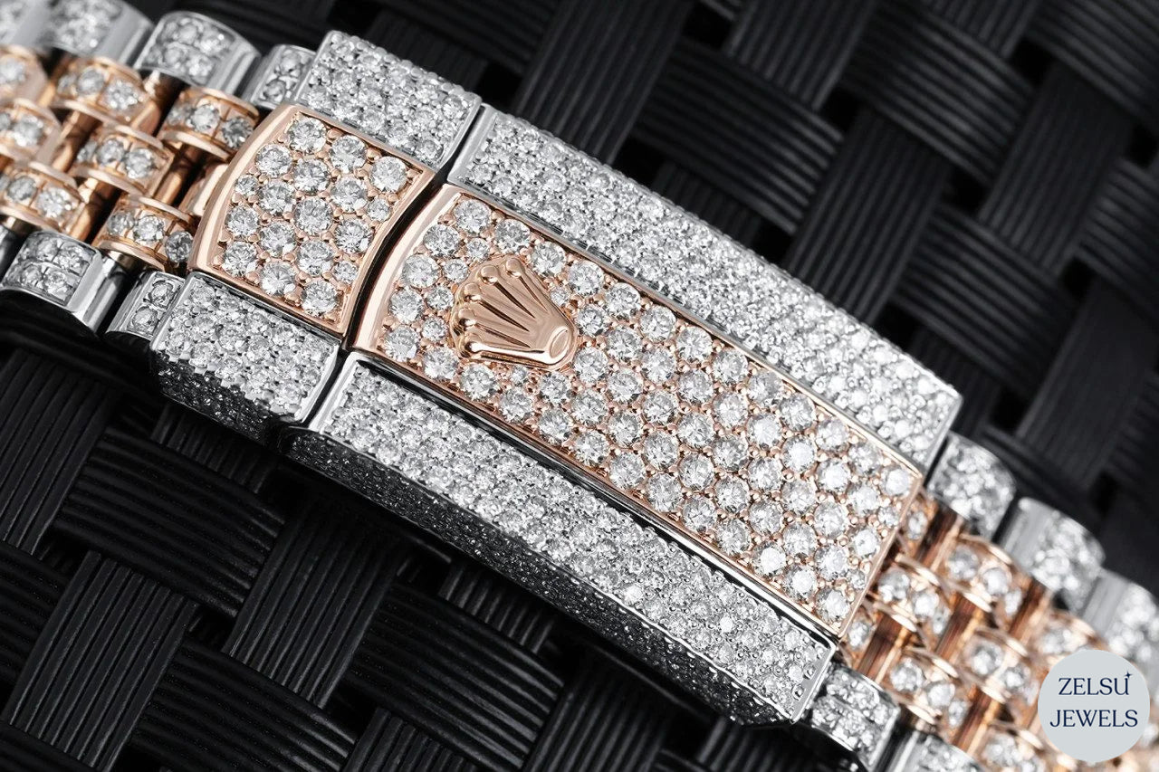 Sophisticated two-tone Rolex diamond watch, combining timeless design with brilliant diamonds for an elegant accessory.