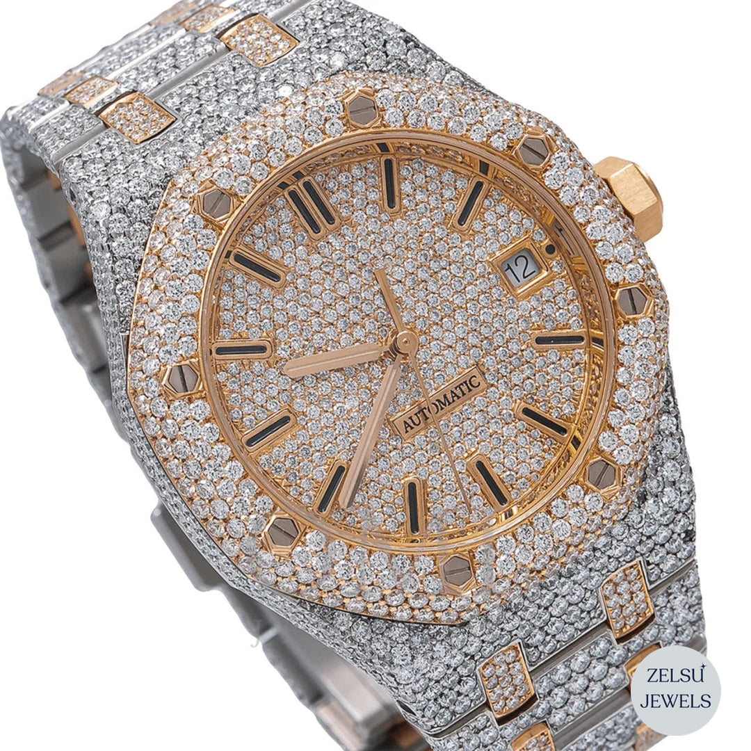 Elegant two-tone diamond watch featuring a polished finish and dazzling diamonds.