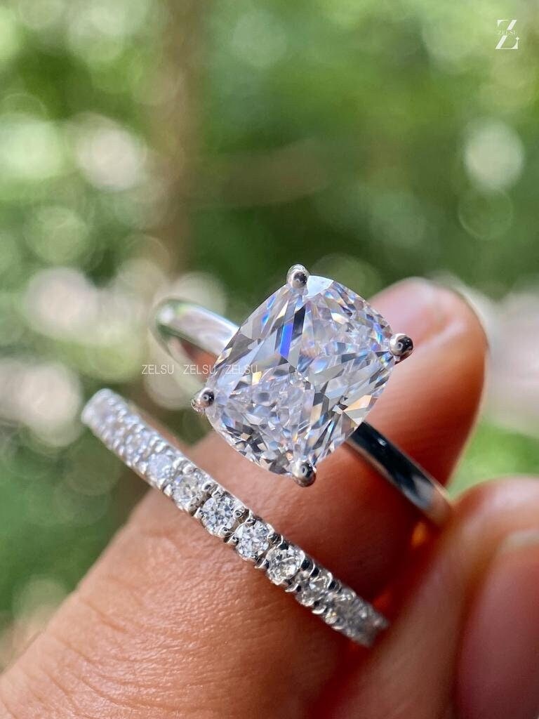 Wedding Band Cushion Bridal Set Wedding Band Cushion Cut Halo