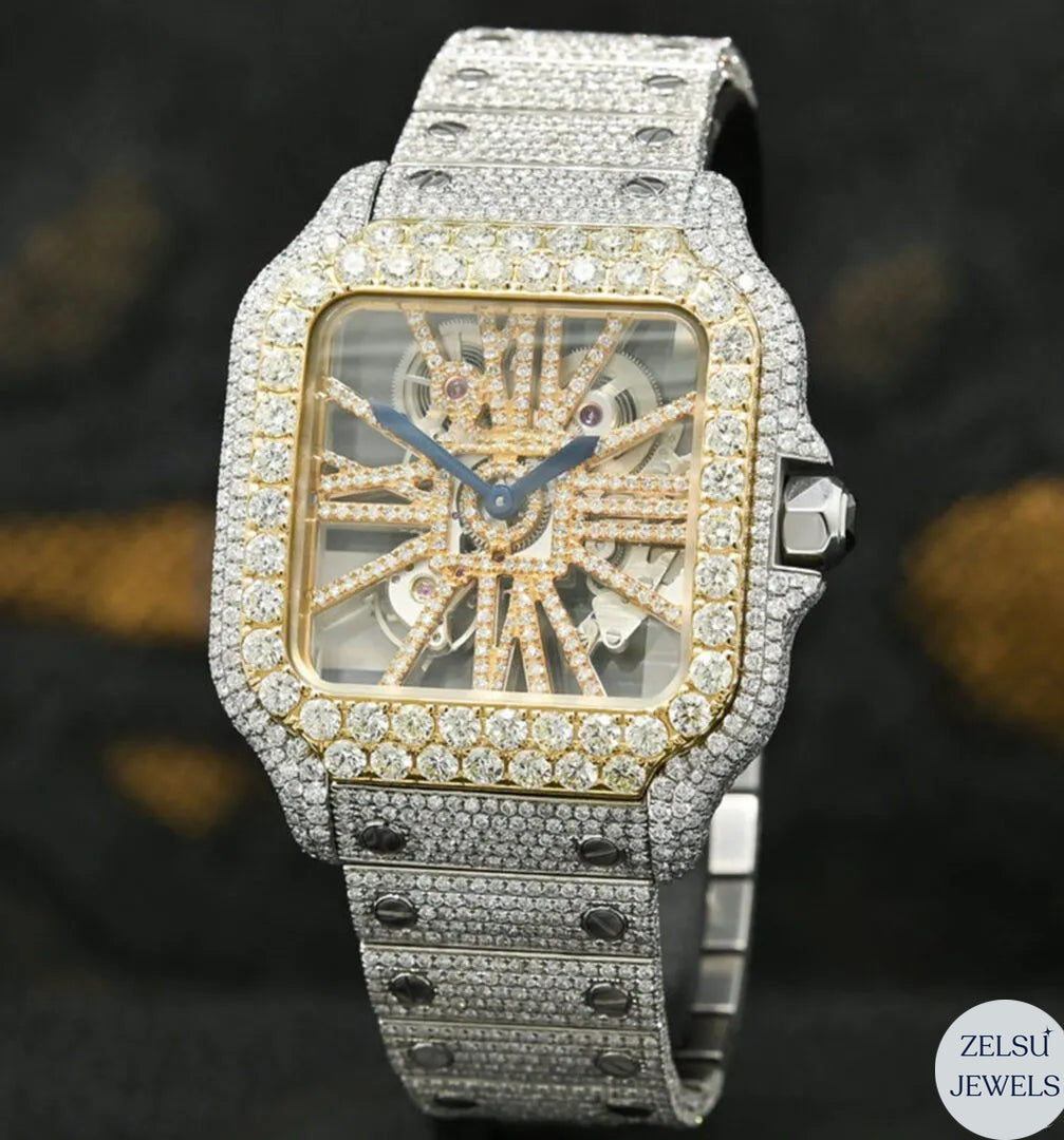 Luxury Cartier two-tone silver automatic watch with precision movement and elegant design.