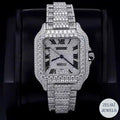 Elegant Cartier bust-down watch with blue dial and radiant diamonds, perfect for fashion-forward luxury lovers.