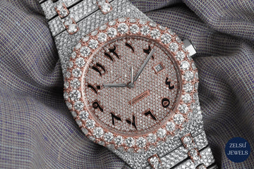 Exquisite Roman dial bust-down watch with radiant diamonds, combining classic Roman numerals with luxury diamond accents.