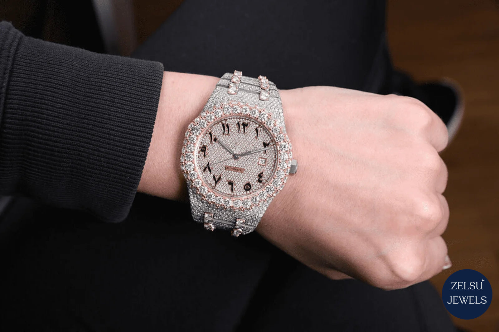 Sophisticated Roman dial bust-down watch, featuring dazzling diamonds and timeless Roman numerals for a refined style.