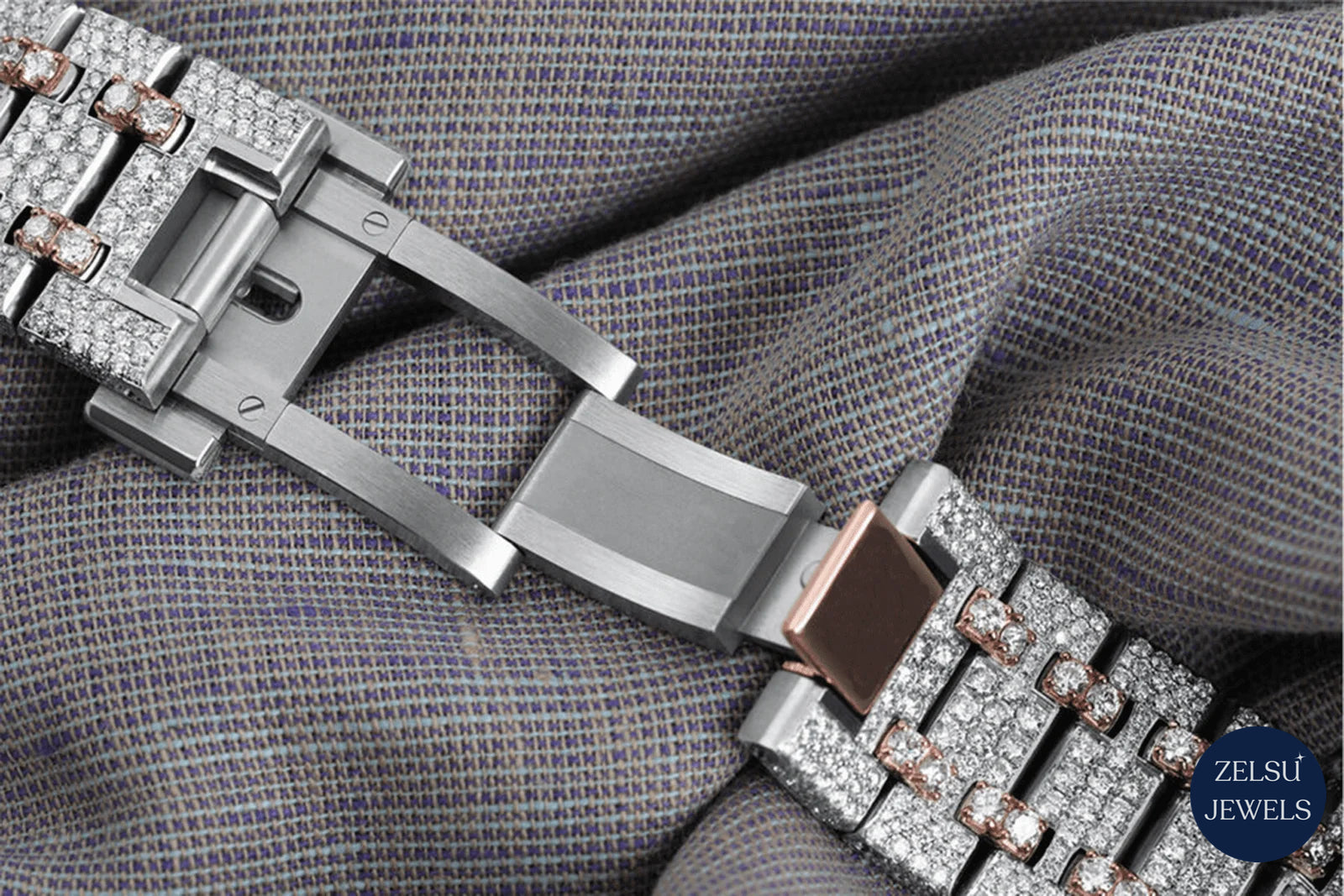 Roman dial bust-down watch with radiant diamonds, offering a luxury design with classic appeal and modern brilliance.