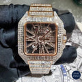 Luxury automatic moissanite watch with an emerald diamond bezel, offering sophisticated style and vibrant color.