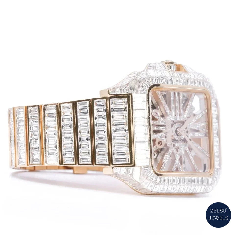 Automatic moissanite watch with a stunning emerald diamond bezel, perfect for those who appreciate luxury and precision.