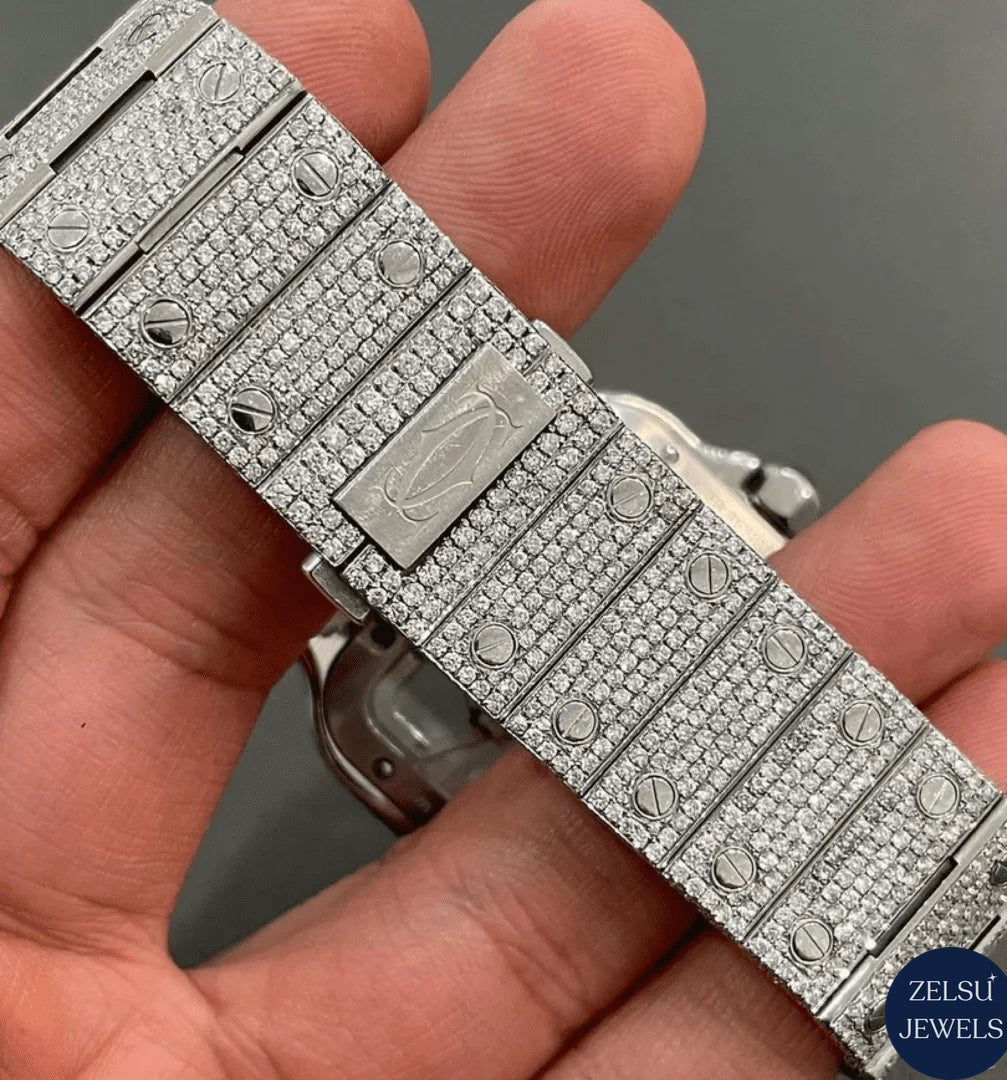 Luxury automatic moissanite watch with a diamond bezel, offering precision and timeless elegance.