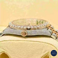 Exquisite two-tone moissanite watch featuring a stunning brown crystal bezel for a sophisticated and bold look.