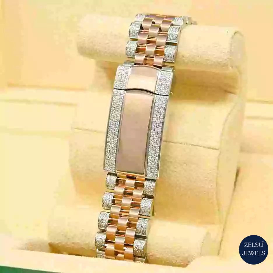 Two-tone moissanite watch with a radiant brown crystal bezel, perfect for those who appreciate luxury and style.