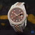 Timeless two-tone moissanite watch with a striking brown crystal bezel, ideal for high-end collectors and fashion lovers.