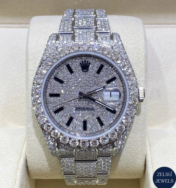 Luxury Rolex moissanite diamond watch for men, featuring a diamond-encrusted bezel and Swiss precision.