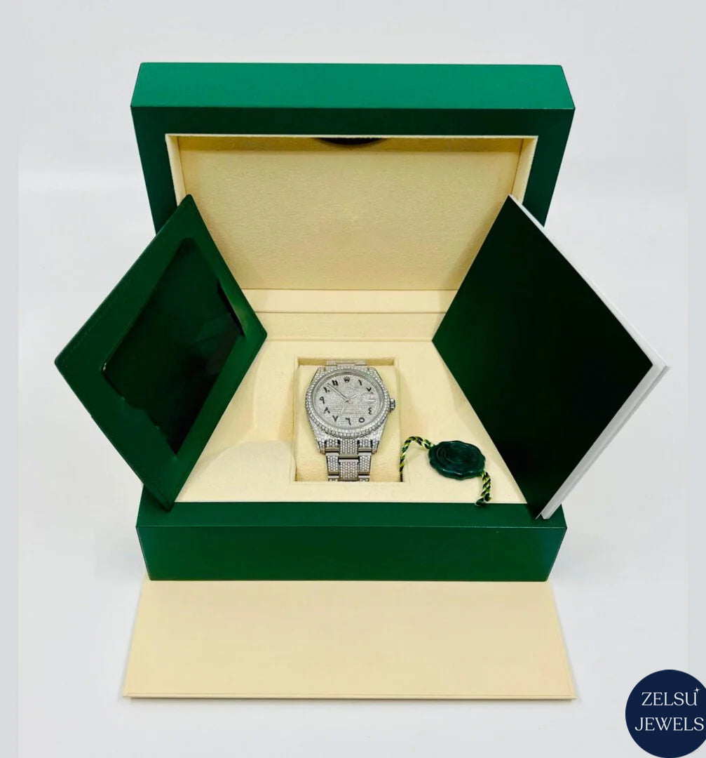 Elegant silver diamond watch, featuring sparkling diamonds and sleek silver craftsmanship for a sophisticated look.