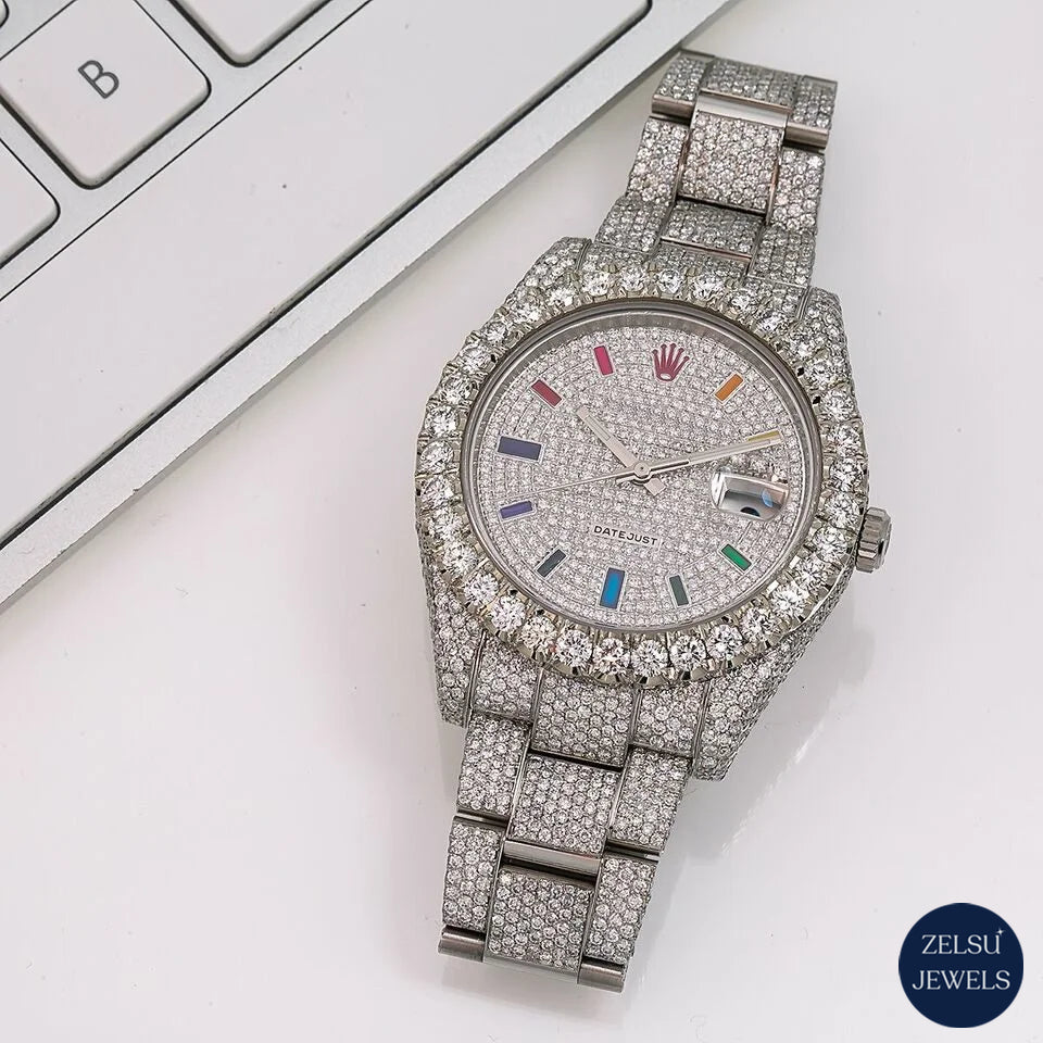 Luxury Rolex wristwatch with a stunning color diamond dial, offering precision and vibrant color.