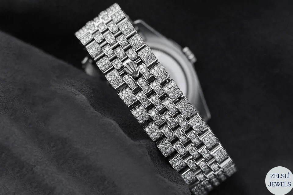 Silver diamond watch with a dazzling rainbow dial, ideal for those who appreciate vibrant luxury and style.