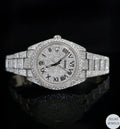 Timeless Rolex moissanite silver diamond watch, featuring radiant diamonds and the precision of Swiss engineering.