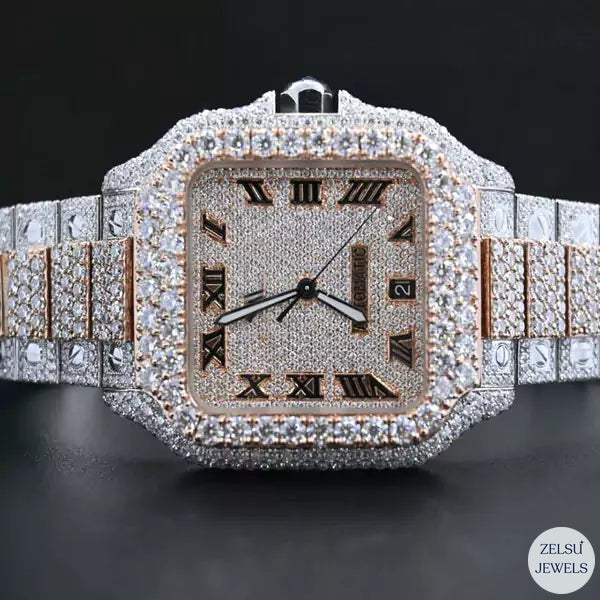 Luxury diamond moissanite watch with radiant diamonds, offering a timeless and elegant design for a sophisticated look.
