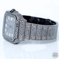 Elegant black diamond bust-down watch with royal design and stunning diamonds, ideal for fashion-forward individuals.