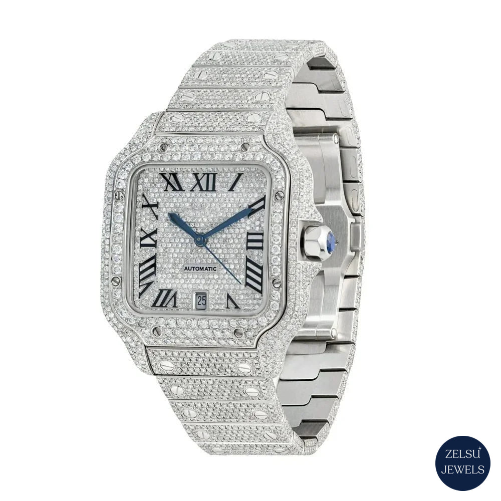Exquisite silver bust-down diamond watch, perfect for those who appreciate elegance and opulence.