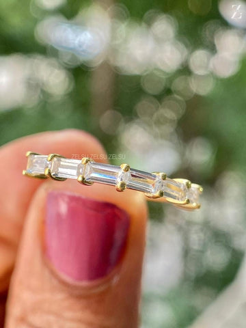 Vintage Baguette Moissanite Wedding Band - Rose Gold Eternity Ring