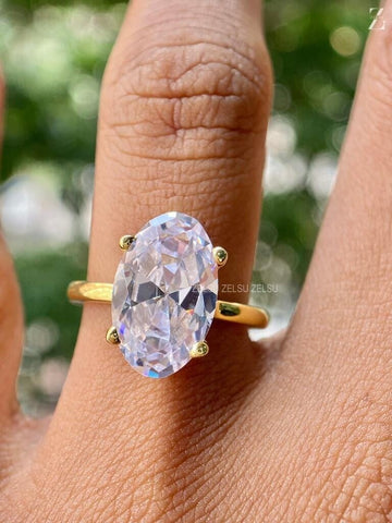 3.93CT Moval Moissanite Engagement Ring - Elongated Oval Solitaire