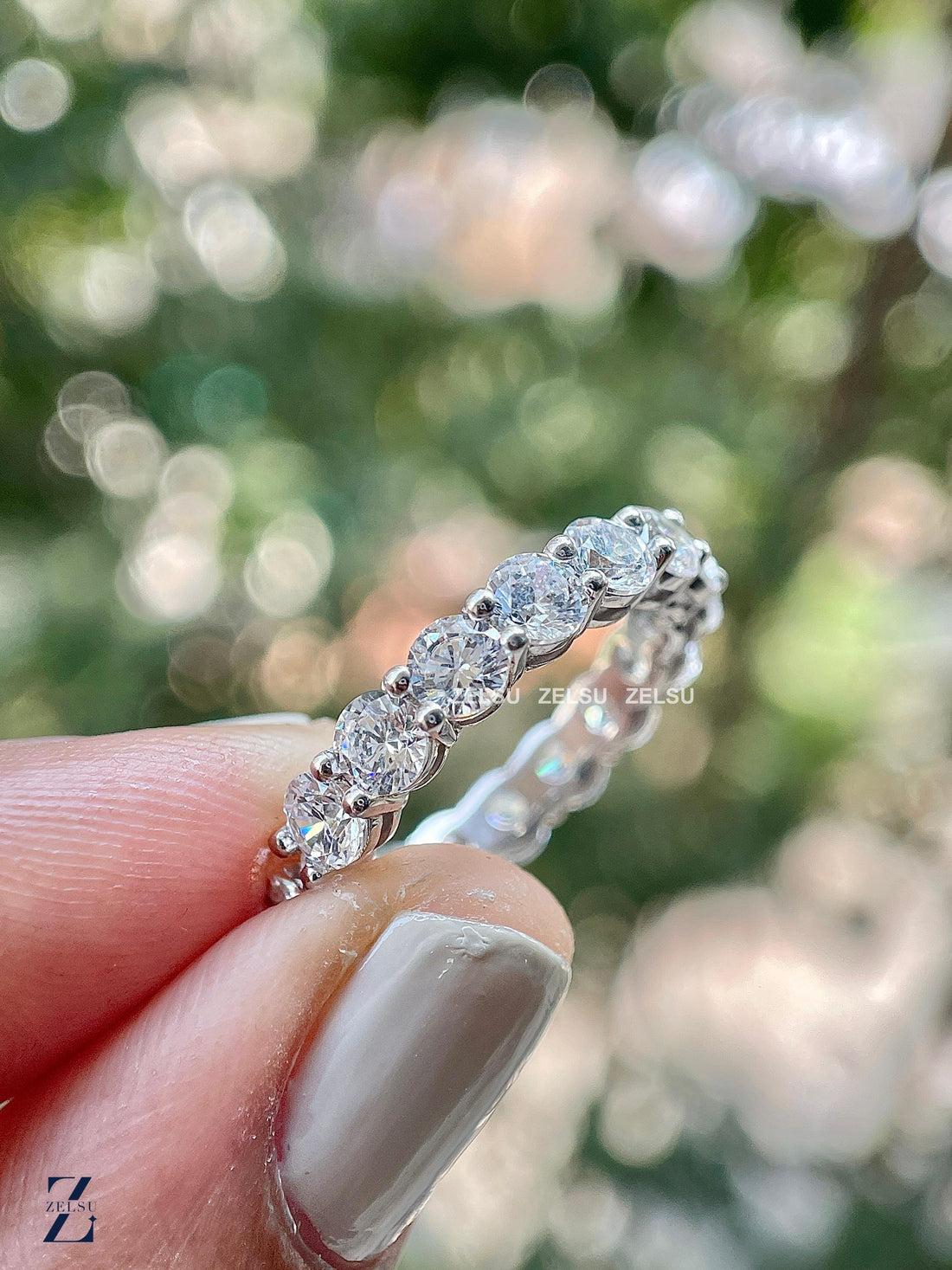 2.88 TCW Round Cut Moissanite Wedding Eternity Band - Shared Prong