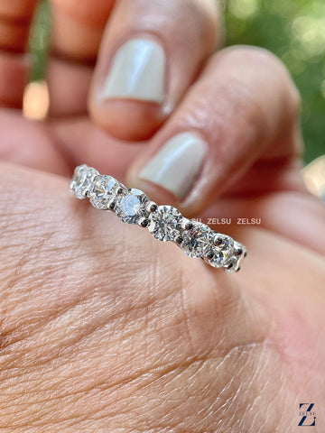2.88 TCW Round Cut Moissanite Wedding Eternity Band - Shared Prong